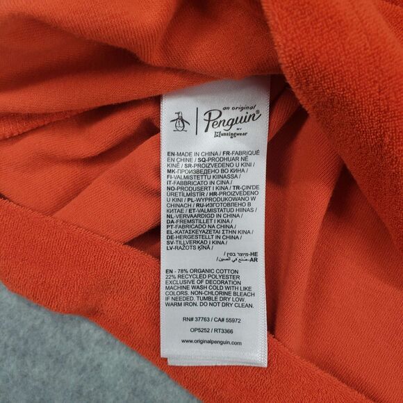 Original Penguin Camp Polo Mens Large Orange Terry Cloth V Neck Beach Hawaiian - Picture 4 of 6